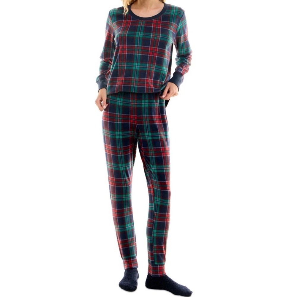 Roudelain Womens Medium Super Cozy Plaid Print 3 Piece Lounge Pajama Set $64